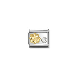 Element link do bransoletki Nomination Koniczynka z białą cyrkonią 630301 03 stal i złoto 18 karat