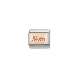 Element link do bransoletki Nomination napis Mom 430101 33 stal i różowe złoto 9 karat