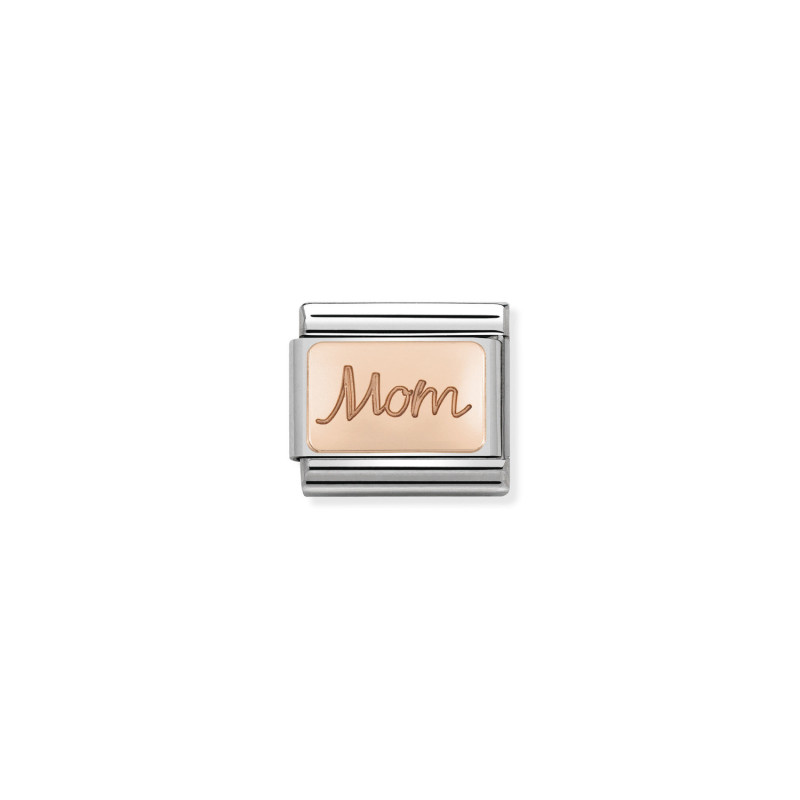 Element link do bransoletki Nomination napis Mom 430101 33 stal i różowe złoto 9 karat