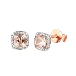 Kolczyki z różowego złota z morganitem i diamentami/sztyft próba 585