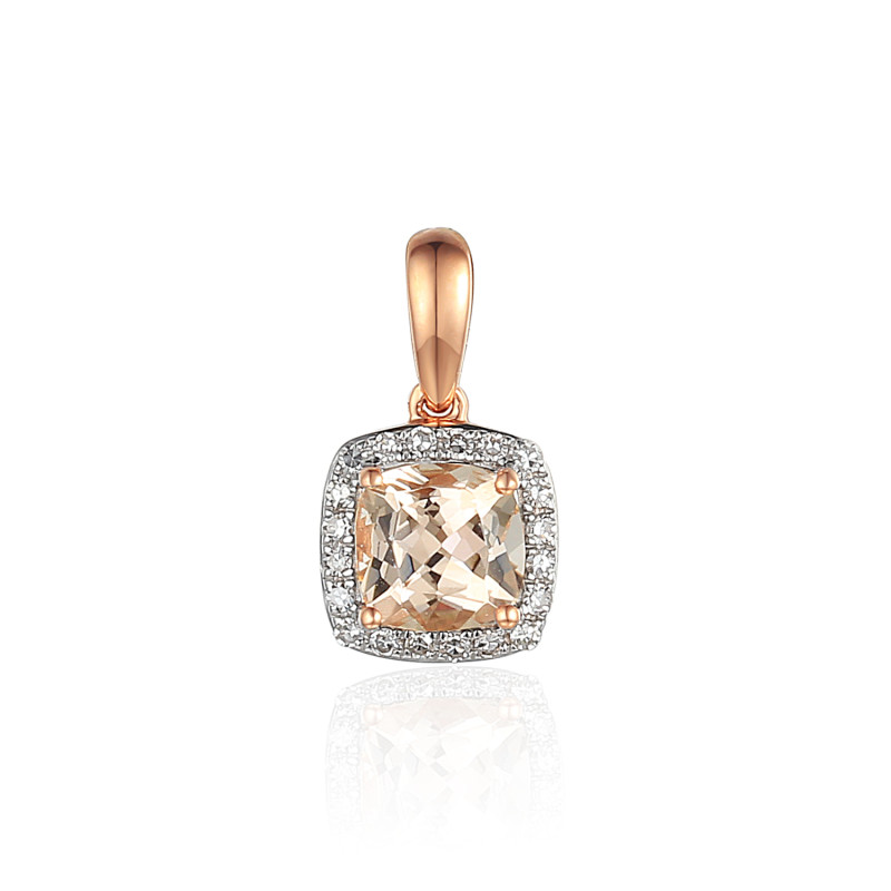 Zawieszka z różowego złota z morganitem i diamentami próba 585