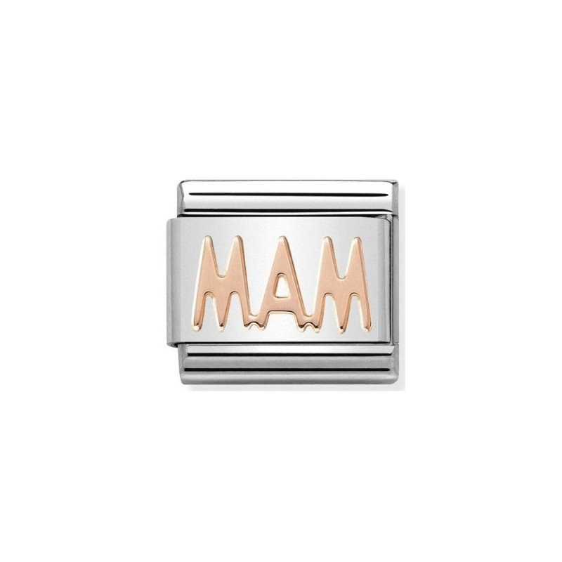 Element link do bransoletki Nomination napis Mam 430107 03 stal i różowe złoto 9 karat