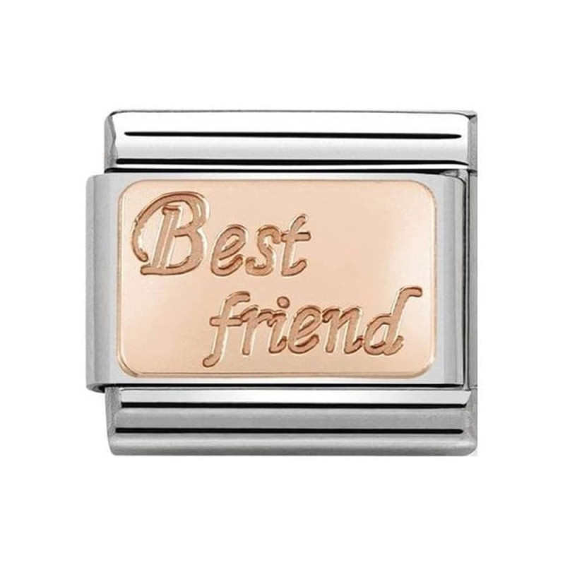 Element link do bransoletki Nomination napis Best friend 430108 16 stal i różowe złoto 9 karat