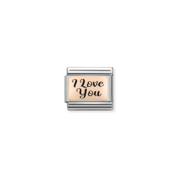 Element link do bransoletki Nomination z napisem I Love You 430111 18 stal i różowe złoto 9 karat