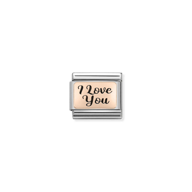 Element link do bransoletki Nomination z napisem I Love You 430111 18 stal i różowe złoto 9 karat