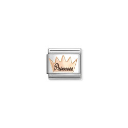 Element link do bransoletki Nomionation Korona napis Princess 430202 34 stal i różowe złoto 9 karat