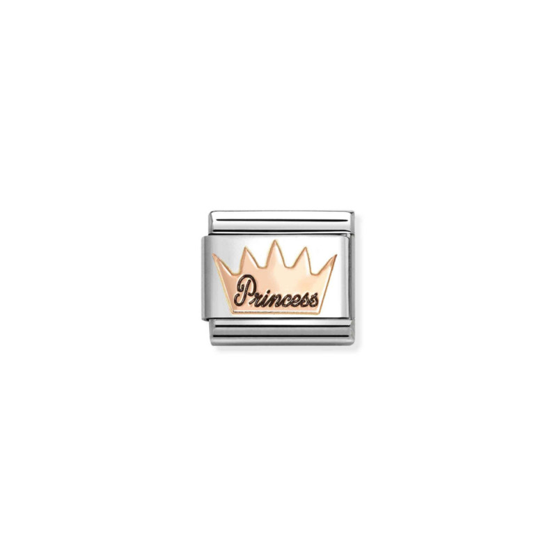 Element link do bransoletki Nomionation Korona napis Princess 430202 34 stal i różowe złoto 9 karat
