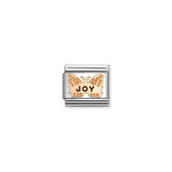 Element link do bransoletki Nomination Motyl emalia napis Joy 430202 52 stal i różowe złoto 9 karat