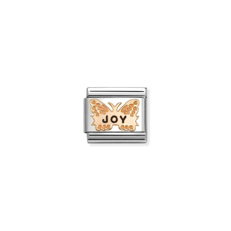 Element link do bransoletki Nomination Motyl emalia napis Joy 430202 52 stal i różowe złoto 9 karat