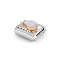 Element link do bransoletki Nomination kropla różowy opal jubilerski 430513 38 stal i różowe złoto 9 karat