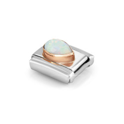 Element link do bransoletki Nomination biały opal jubilerski kropla 430514 07 stal i różowe złoto 9 karat