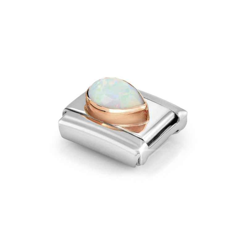 Element link do bransoletki Nomination biały opal jubilerski kropla 430514 07 stal i różowe złoto 9 karat