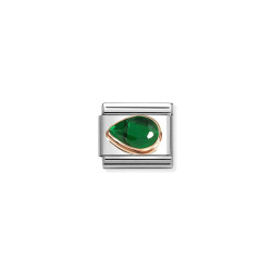 Element link do Bransoletki Nomination łezka cyrkonia zielona 430605 004 stal i różowe złoto 9 karat