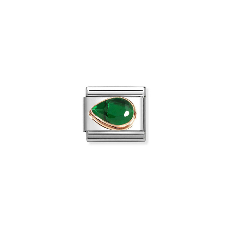 Element link do Bransoletki Nomination łezka cyrkonia zielona 430605 004 stal i różowe złoto 9 karat