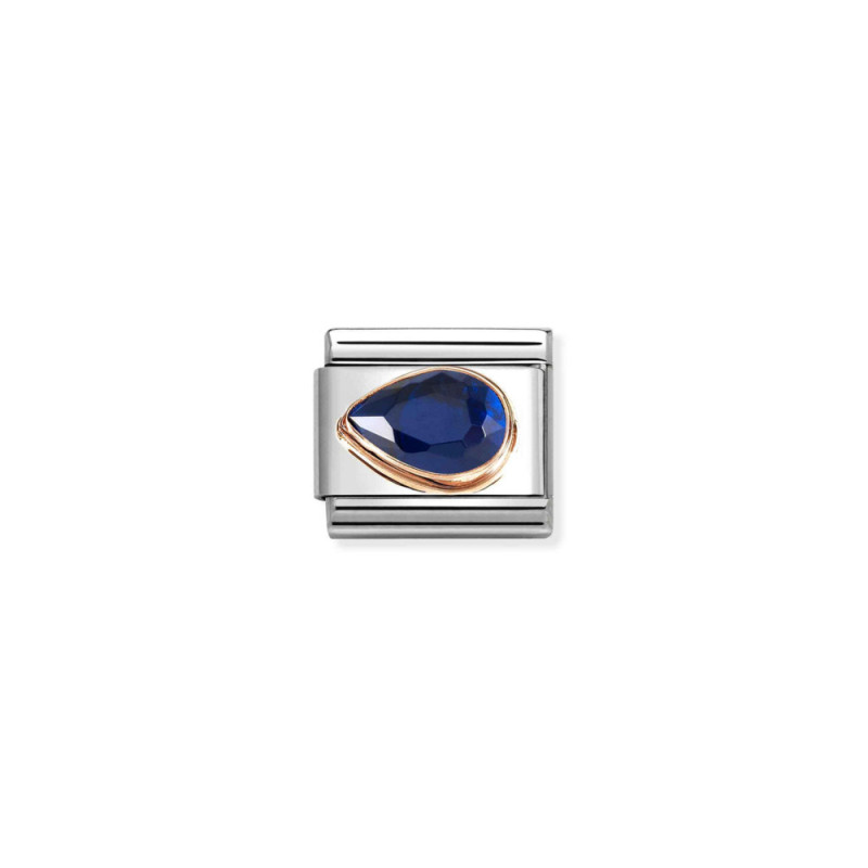 Element link do bransoletki Nomination łezka cyrkonia niebieska 430605 007 stal i różowe złoto 9 karat