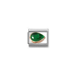Element link do bransoletki Nomination cyrkonia zielona łezka 430606 004 stal i różowe złoto 9 karat