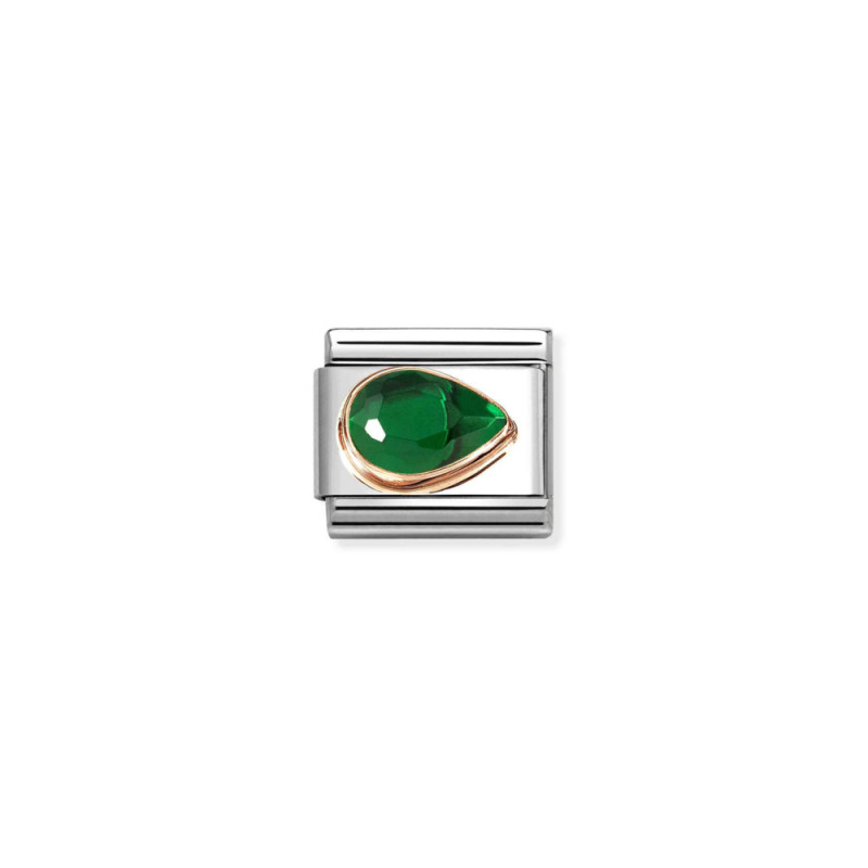 Element link do bransoletki Nomination cyrkonia zielona łezka 430606 004 stal i różowe złoto 9 karat