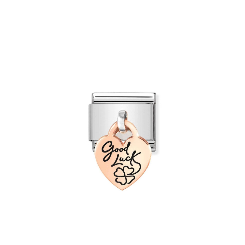 Element link do bransoletki Nomination CHARMS Serce good luck 431803 07 stal i różowe złoto 9 karat