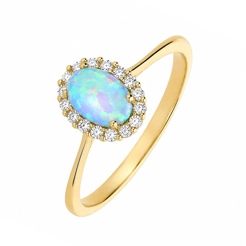 Pierścionek opal niebieski owal 7x5cyr OS 96-3063 BLU Au 585