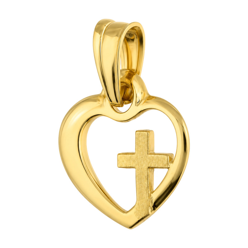 Złoty Krzyżyk w Sercu pr. 585 - Symbol Wiary i Miłości