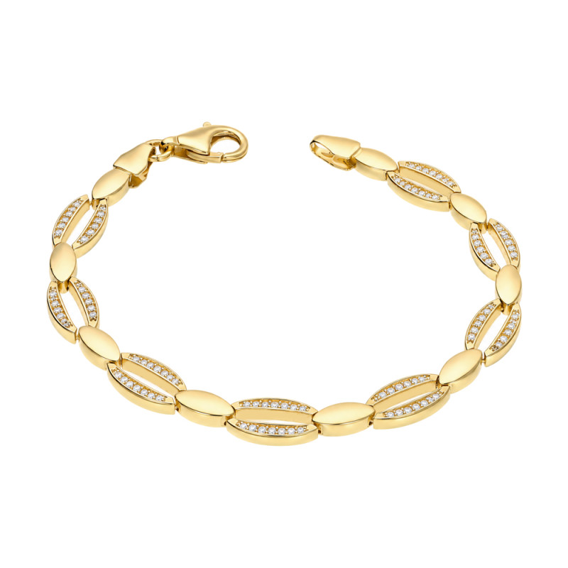 Bransoleta złota owalne ogniwa z cyrkoniami