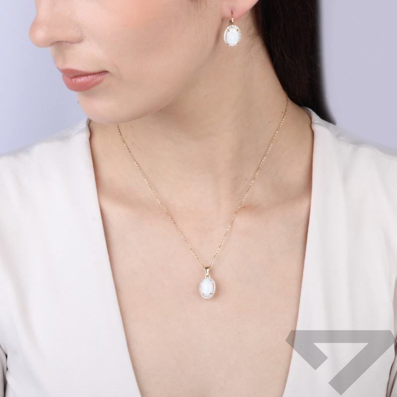 Zawieszka złota z opalem i cyrkoniami próba 585
