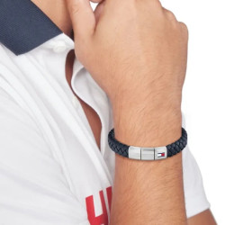 Bransoletka męska TOMMY HILFIGER 2790660 stal z granatową skórą