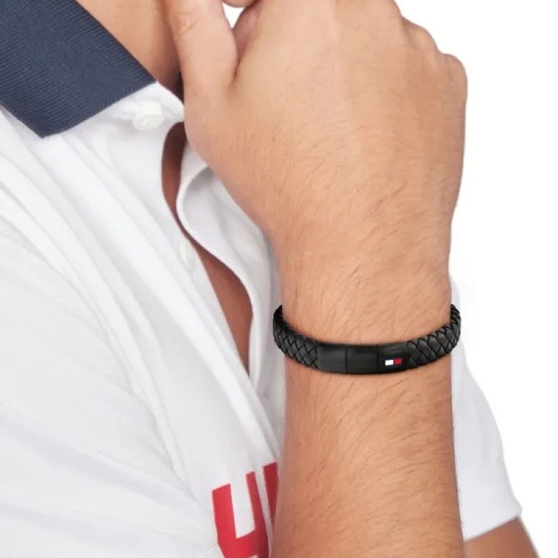 Męska bransoletka Tommy Hilfiger 2790662 skórzana koloru czarnego