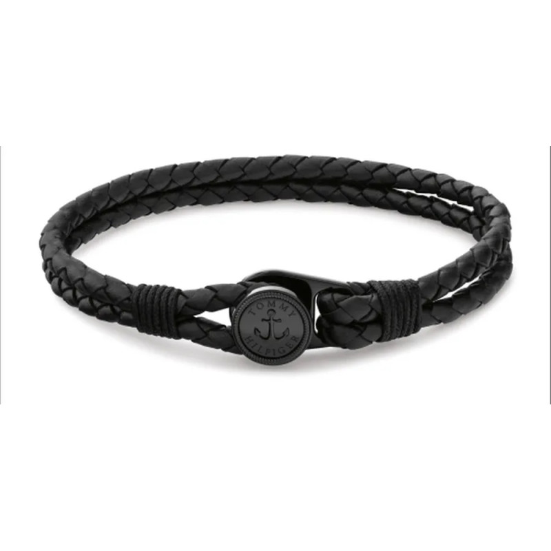 Bransoletka męska TOMMY HILFIGER 2790693 skóra czarna pleciona
