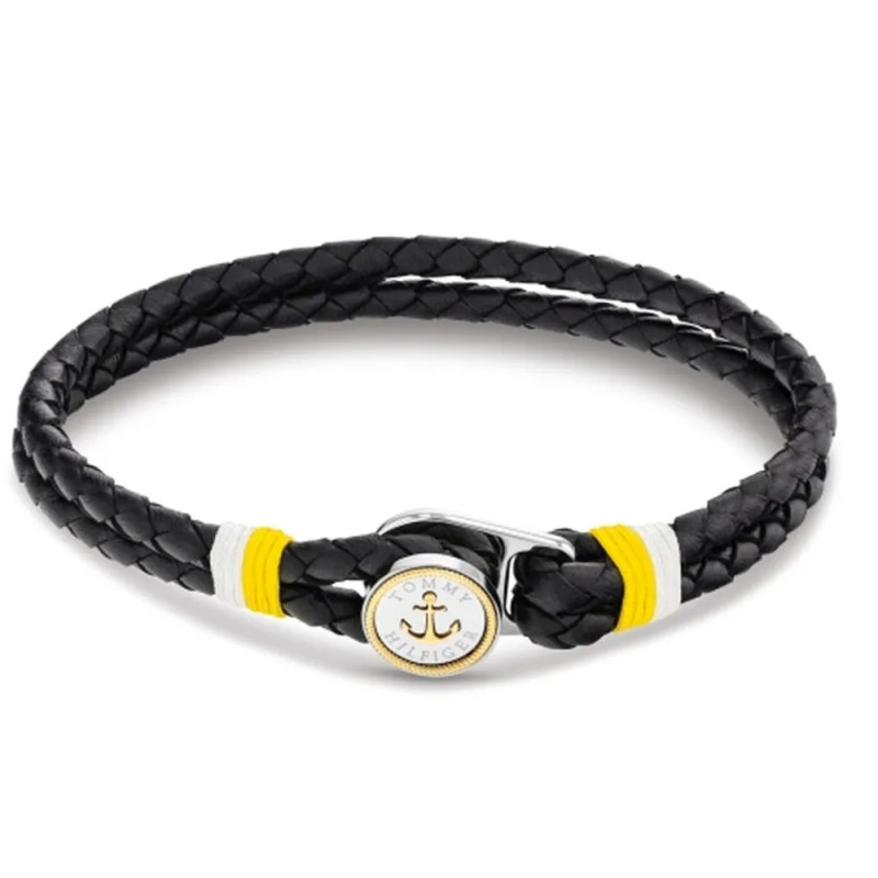 Bransoletka męska TOMMY HILFIGER 2790695 stal i czarna skóra