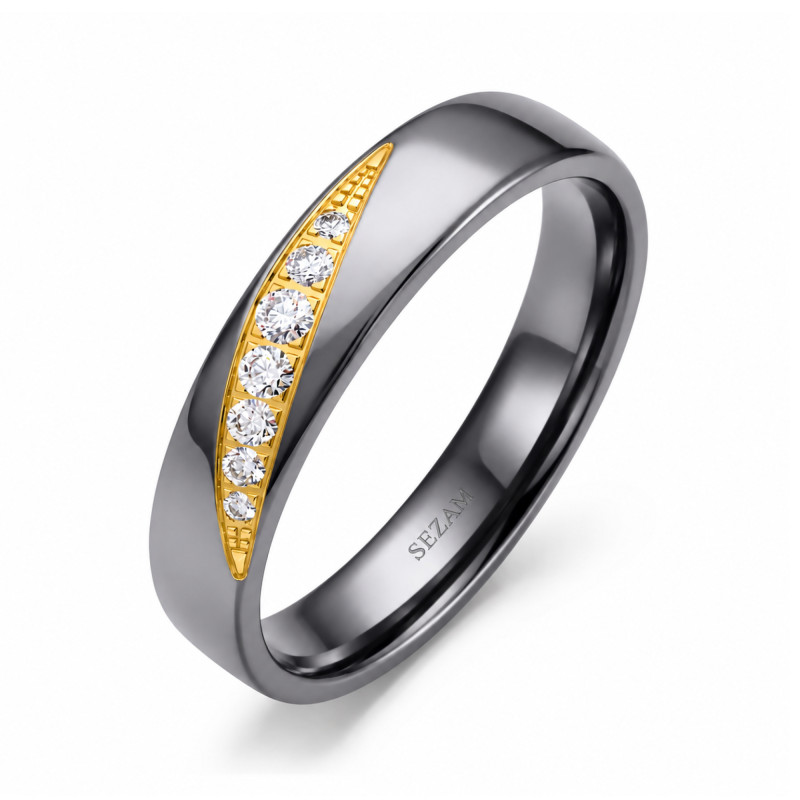 Obrączka półokrągła 5mm Tantal + Złoto próba 585, Diamenty 0,09 ct