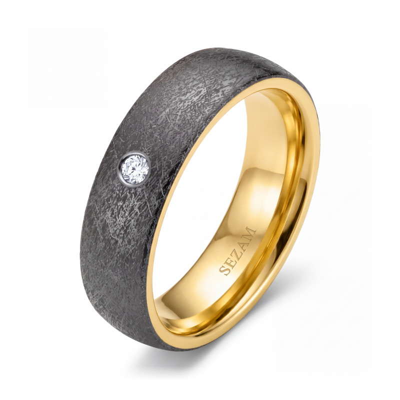 Obrączka półokrągła 5mm Tantal + Złoto próba 585, Diament 0,02 ct
