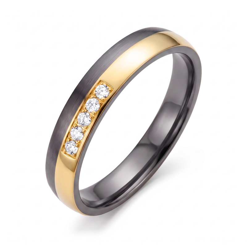 Obrączka półokrągła 4,5mm Tantal + Złoto próba 585, Diamenty 0,05 ct