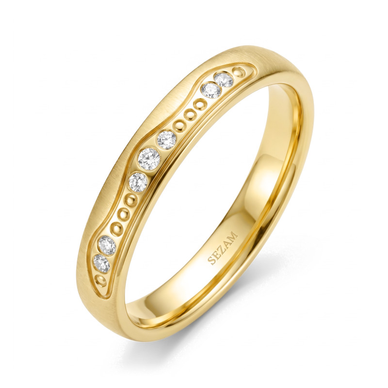 Obrączka ślubna złoto próba 375, diamenty 0.0375 ct, 11-03523