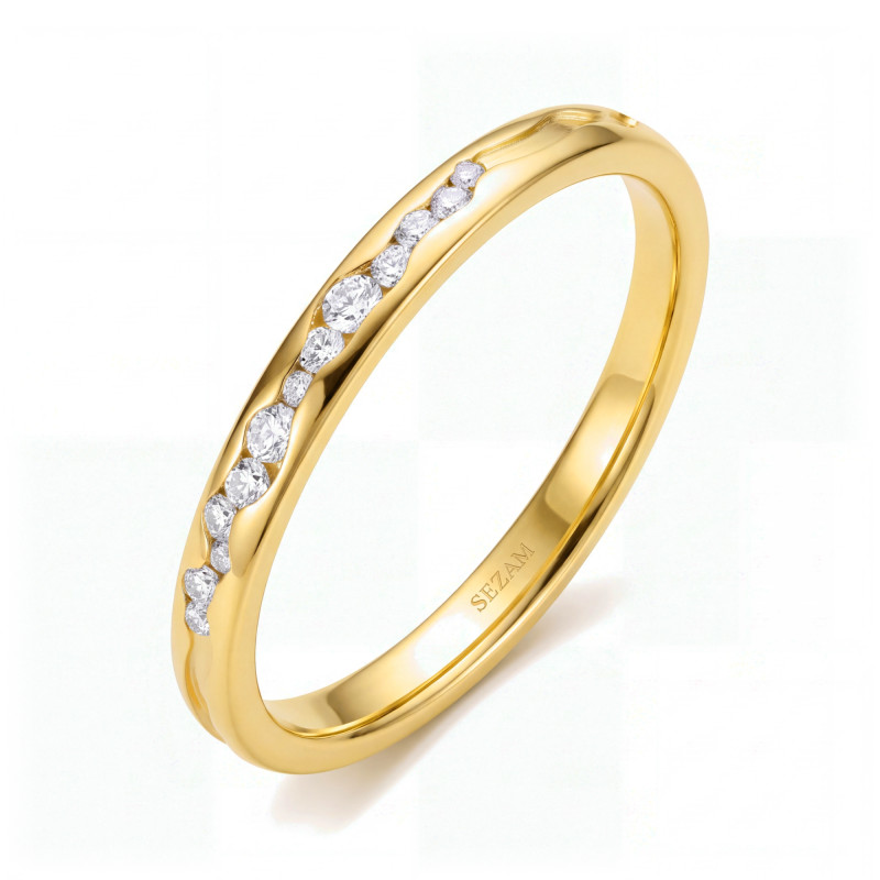 Obrączka ślubna złoto próba 375, diamenty 0.13 ct, 11-02999