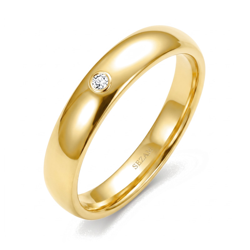 Obrączka ślubna ze złota 585, półokrągła 4 mm z diamentem