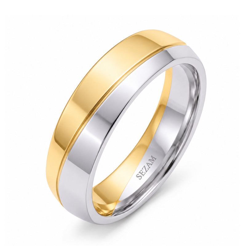 Obrączka ślubna ze złota 585, półokrągła, dwa kolory 6 mm