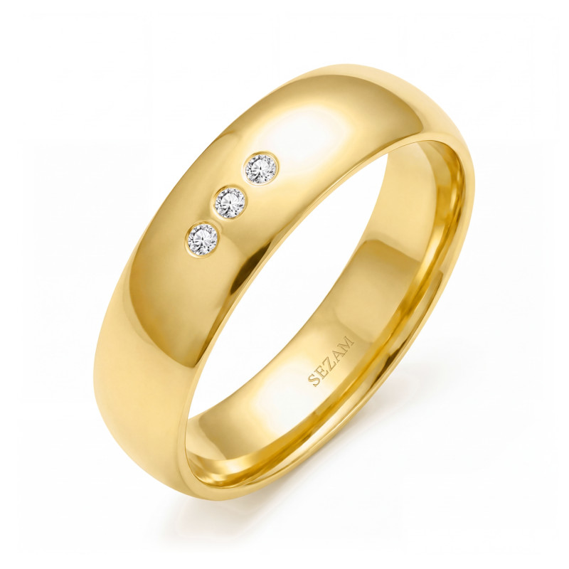 Obrączka ślubna ze złota 585, delikatnie zaokrąglona 6,5 mm z diamentami