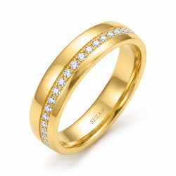 Obrączka ślubna ze złota 585, półokrągła 6 mm z diamentami