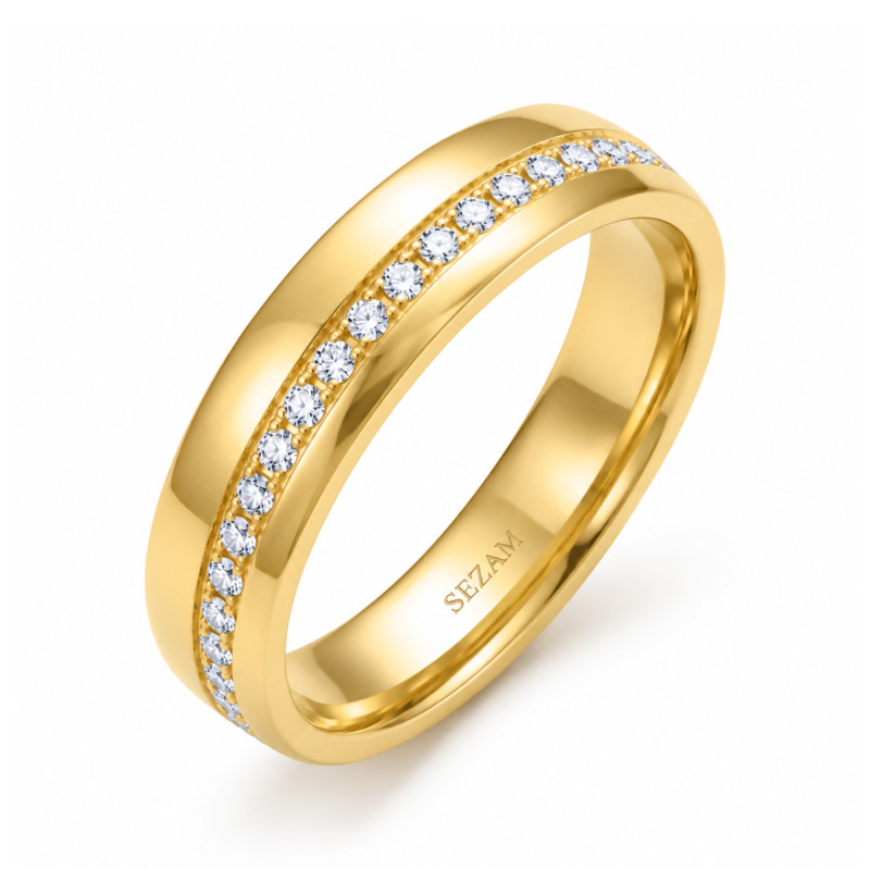 Obrączka ślubna ze złota 585, półokrągła 6 mm z diamentami