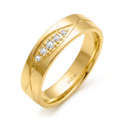 Obrączka ślubna ze złota 585, półokrągła z grawerem 5,5 mm i diamentami