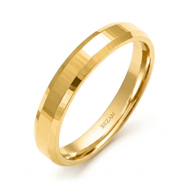 Obrączka ślubna ze złota 585, prosta taflowana 3 mm
