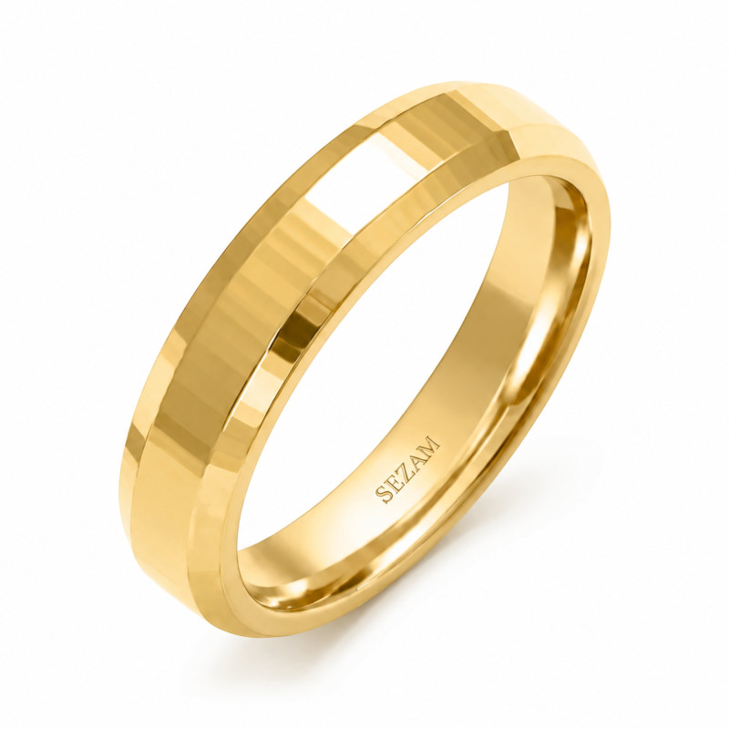 Obrączka ślubna ze złota 585, prosta taflowana 4 mm