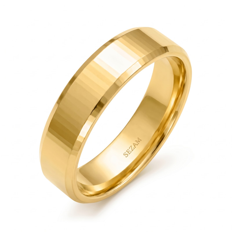 Obrączka ślubna ze złota 585, prosta taflowana 5 mm