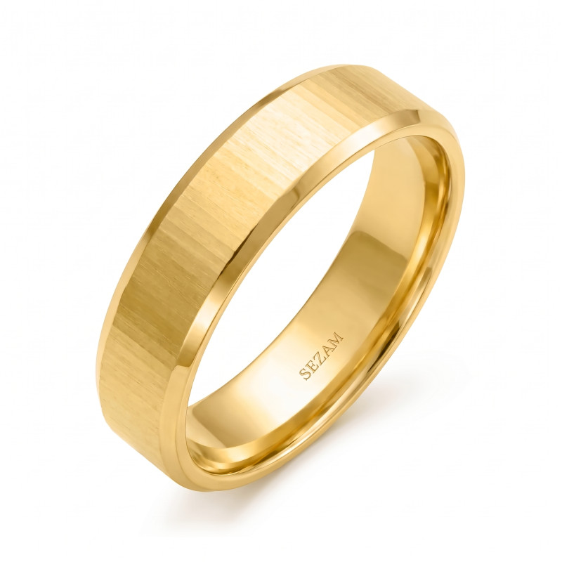 Obrączka ślubna ze złota 585, prosta taflowana 6 mm