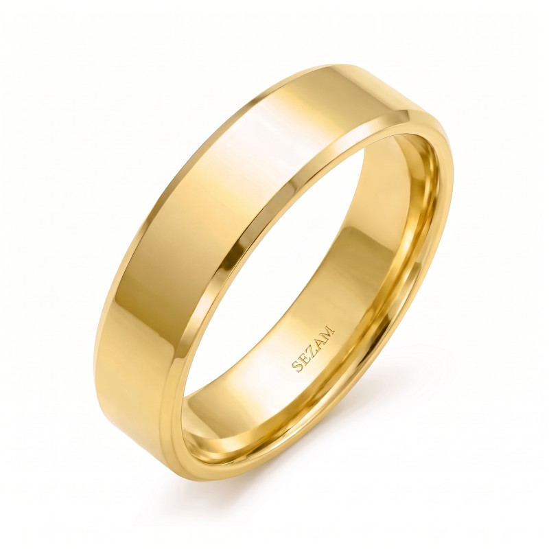 Obrączka ślubna ze złota 585, płaska fazowana 6 mm