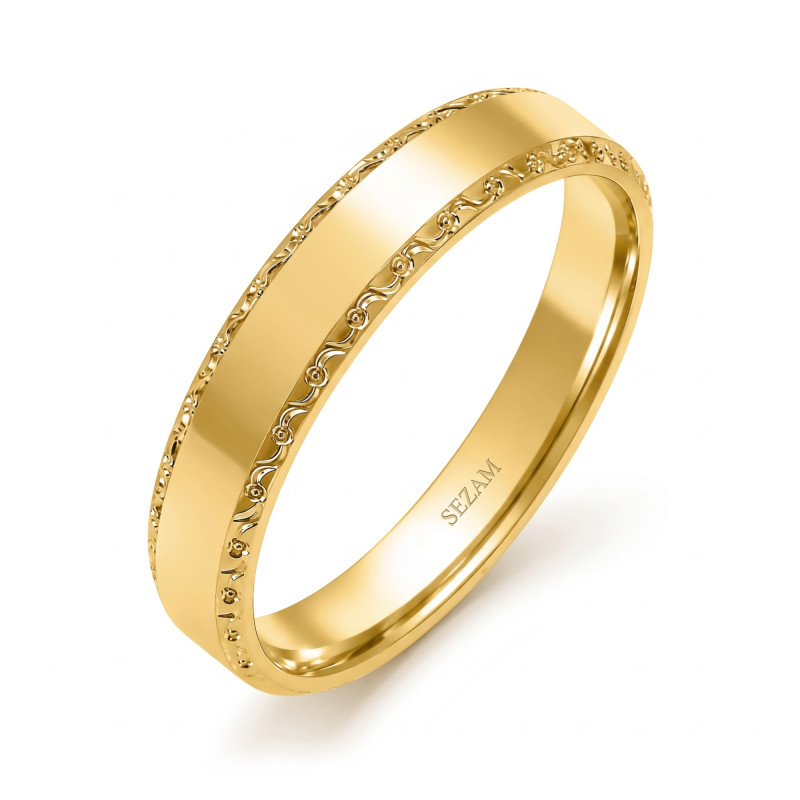 Obrączka ze złota 585 prosta z diamentowaną fazą szerokość 4 mm