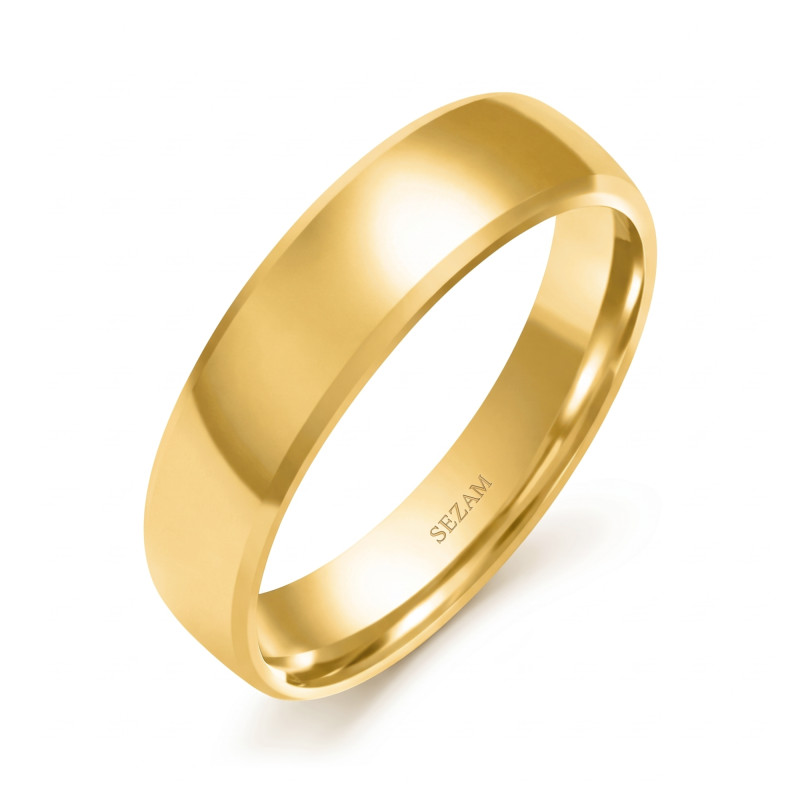 Obrączka ślubna ze złota 585, półokrągła fazowana 6 mm