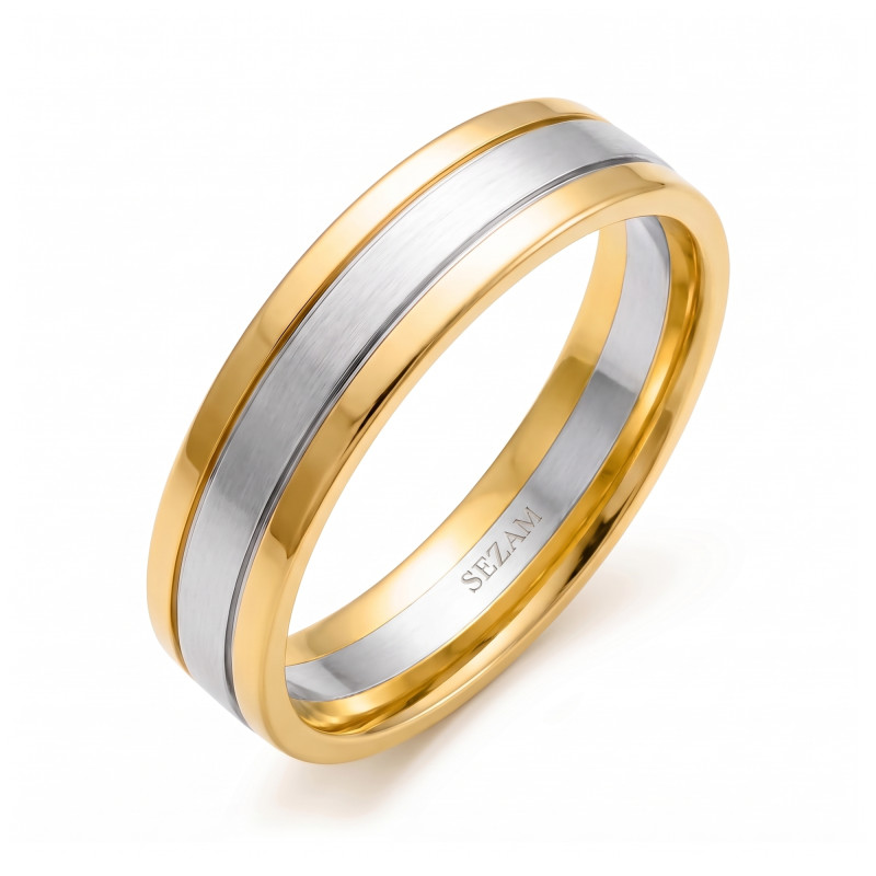 Obrączka ślubna ze złota 585 płaska dwa kolory złota szerokość 5 mm
