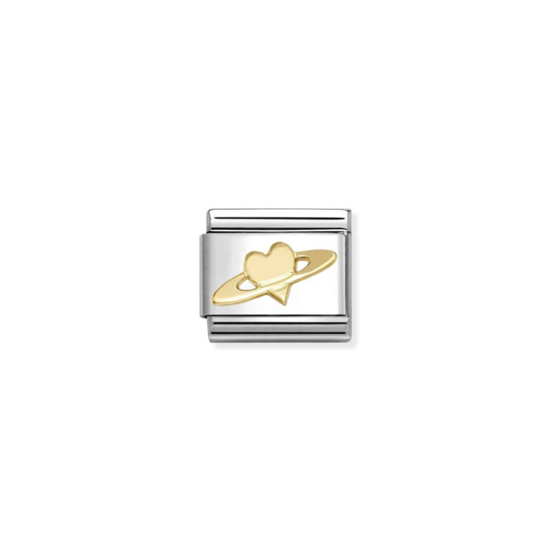 Element link do bransoletki Nomination Serce Saturn 030149 69 stal i złoto 18 karat